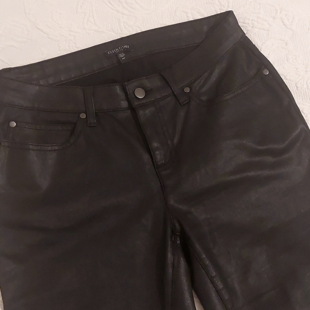 Eileen Fisher Coated Black Organic Blend Stretchy Skinny Jean 10P